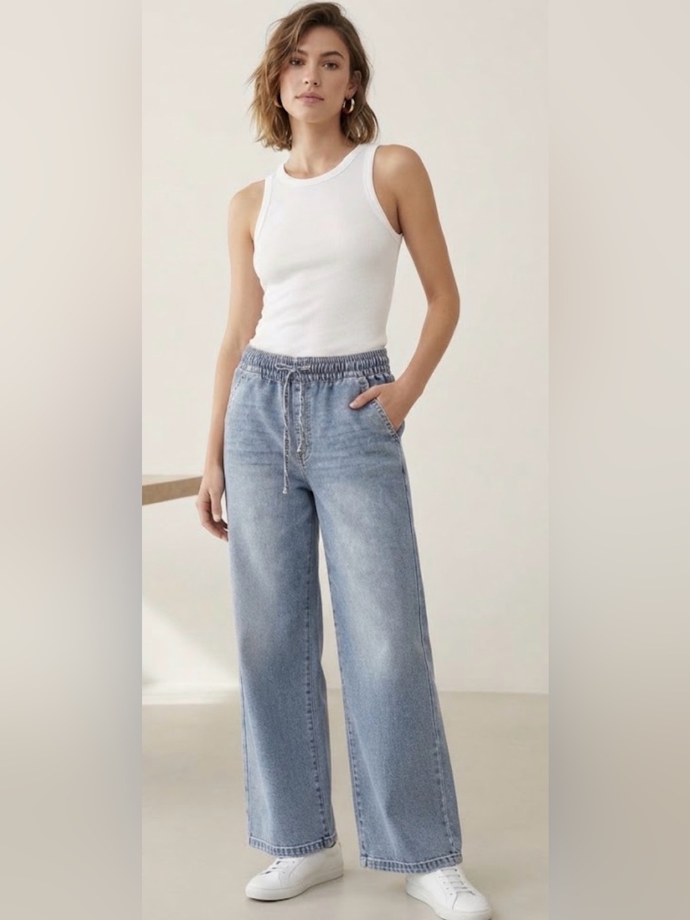 Vanilla Star Denim Wide Leg Pull On Jeans Light Wash Size XS Elastic Waist